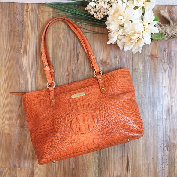Brahmin Handbags - BRAHMIN ARNO LEATHER TOTE CROC ORANGE